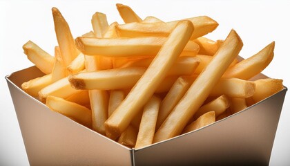 crispy french fries in a box isolated on transparent background