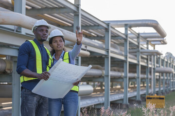 Engineer survey team  checking construction project  inspection work construction site .Team Civil...