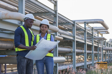 Engineer survey team  checking construction project  inspection work construction site .Team Civil...