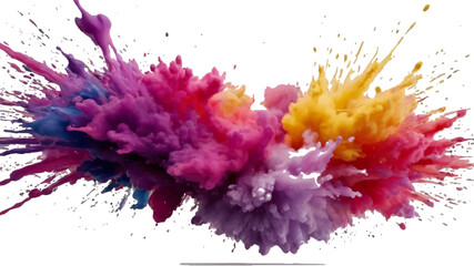 Multicolor powder explosion on White background. Colored cloud. Colorful dust explode. Paint Holi. colorful rainbow Holi paint color powder explosion with bright colors isolated white background.