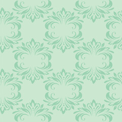Vintage seamless plant pattern of green stylized leaves, flowers and curls. Retro style. Vector backdrop, texture for victorian wallpapers, wrapping paper, fabric