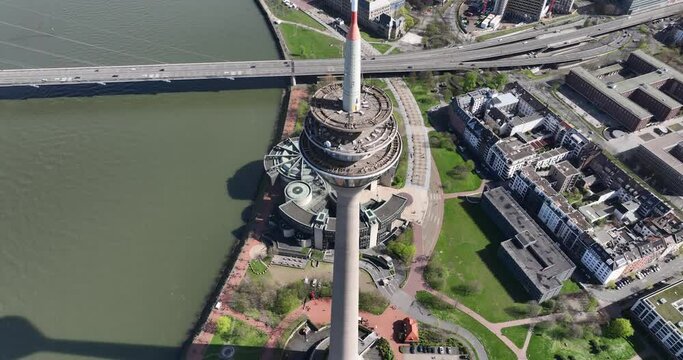 Urban city view on Dusseldorf, German state of North Rhine-Westphalia located on the Rhine , just south of the Ruhr area .