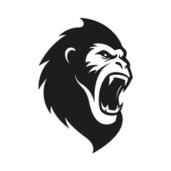  a minimalist hand drawn Animal logo vector art illustration with roaring gorilla icon featuring a modern stylish shape with an underline, set on a solid white background