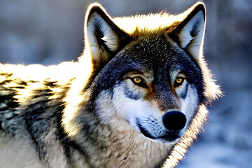 Wolf in Sunlit Winter Forest