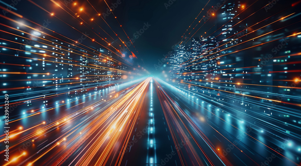 Poster High-speed data transmission and its significance in global connectivity, Long Exposure. Generative AI.