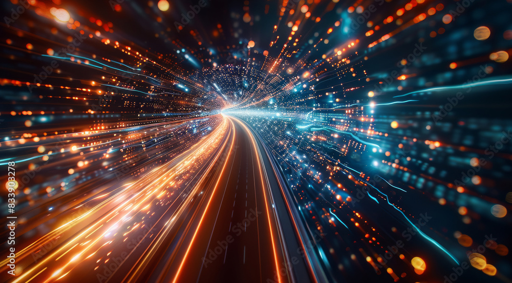 Poster high-speed data transmission and its significance in global connectivity, long exposure. generative 