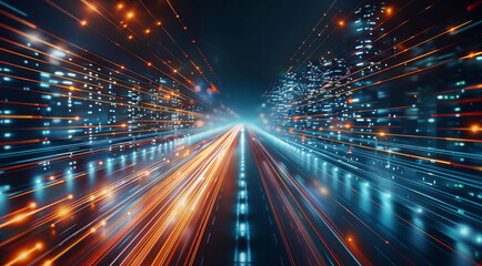 High-speed data transmission and its significance in global connectivity, Long Exposure. Generative AI.