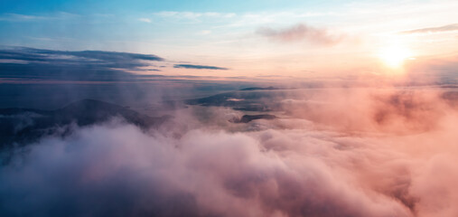 Dramatic Aerial Clouds Sunset Nature Background.