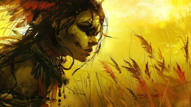 anime tribe woman video, horror scene,  manga girl, skulls and bones