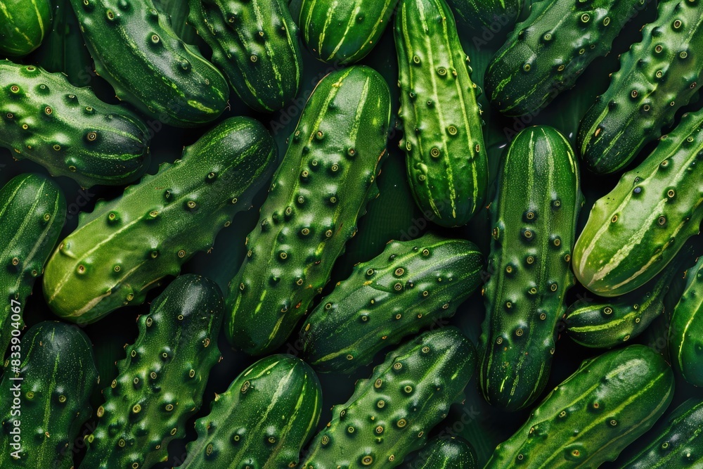Poster a humorous image of multiple green cucumbers stacked on top of each other, great for adding some whi