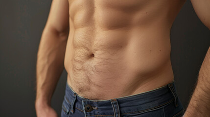 Naklejka premium A picture of a bellybutton from a Caucasian male with a light skin tone can be used as a backdrop for other images.