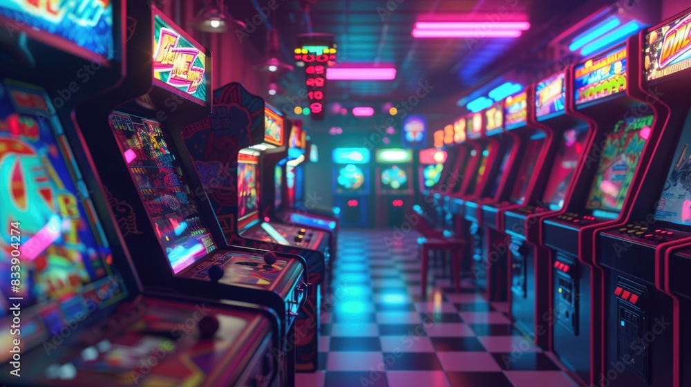 Poster a room filled with various video game machines and consoles