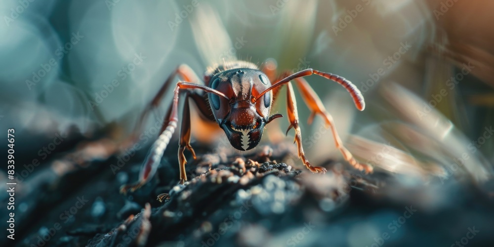 Poster a close-up photo of a bug sitting on a tree branch, with natural surroundings