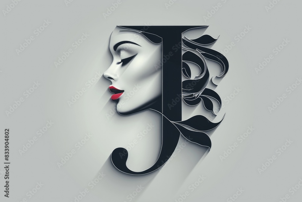 Poster A stylized representation of a woman's face formed into the shape of a lowercase letter J