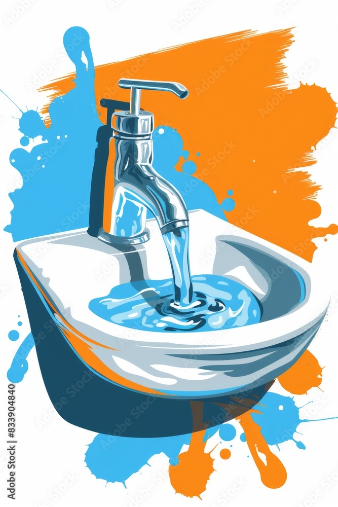 Poster a picture of a faucet with running water