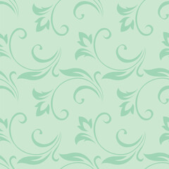 Vintage seamless plant pattern of green stylized leaves, flowers and curls. Retro style. Vector backdrop, texture for victorian wallpapers, wrapping paper, fabric