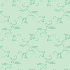 Vintage seamless plant pattern of green stylized leaves, flowers and curls. Retro style. Vector backdrop, texture for victorian wallpapers, wrapping paper, fabric
