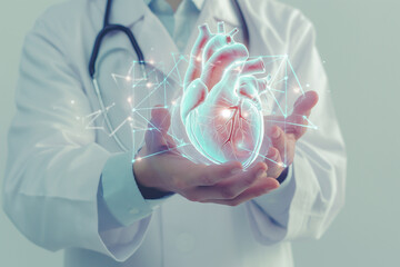 World heart day. Doctor hands holding healthy heart organ anatomy. Heart disease Awarness, heart transplant or organ donation concept. Cardiological checkup and treatment.