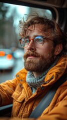 A gig worker using a rideshare app driving passengers in a clean modern car with a friendly and professional demeanor The environment should feel efficient and user-friendly Create this in a sketch