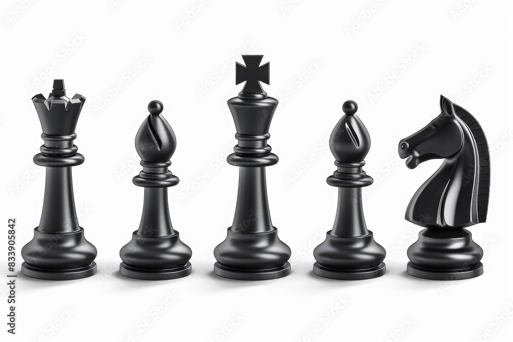 Poster a group of black chess pieces arranged on a white surface, useful for representing strategy or compe