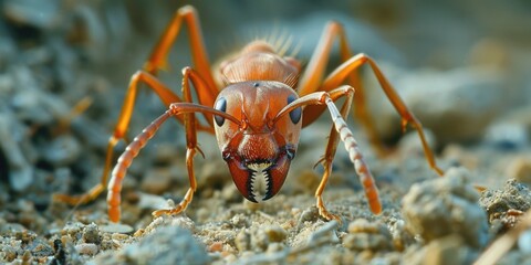 Fototapeta premium A close-up view of an antelope's head and neck, partially buried in sand