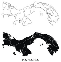 Panama map of city regions districts vector black on white and outline