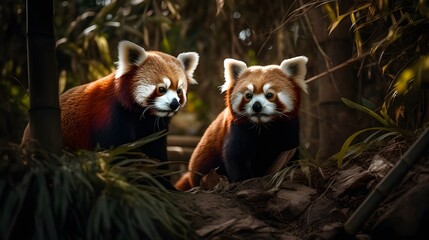 Obraz premium Adorable Companions: Red Pandas in the Bamboo Forest