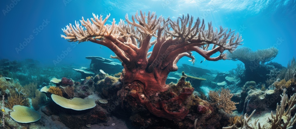 Poster large stag horn coral on the reef with copy space image
