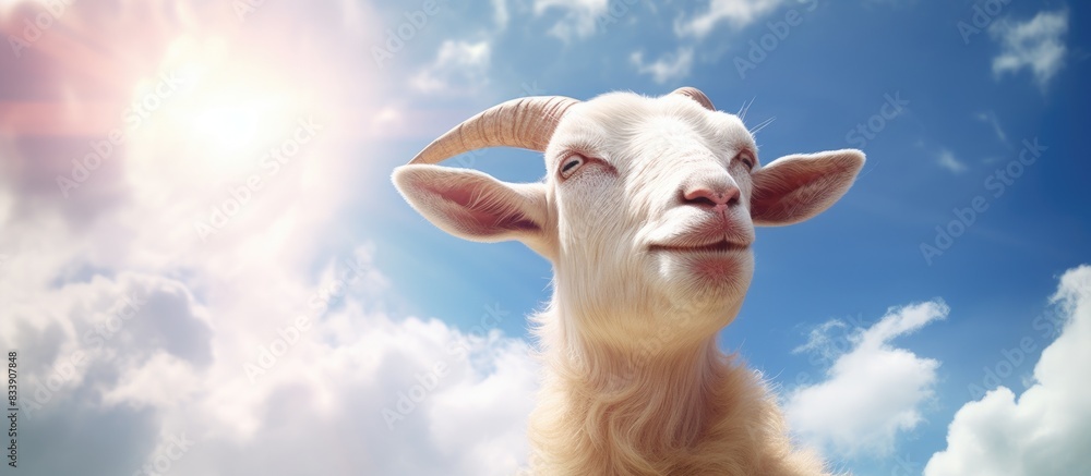 Poster a sunny goat portrait with ample copy space image.