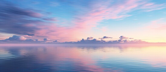 Fototapeta premium Evening sky reflects in the calm ocean with a picturesque copy space image.