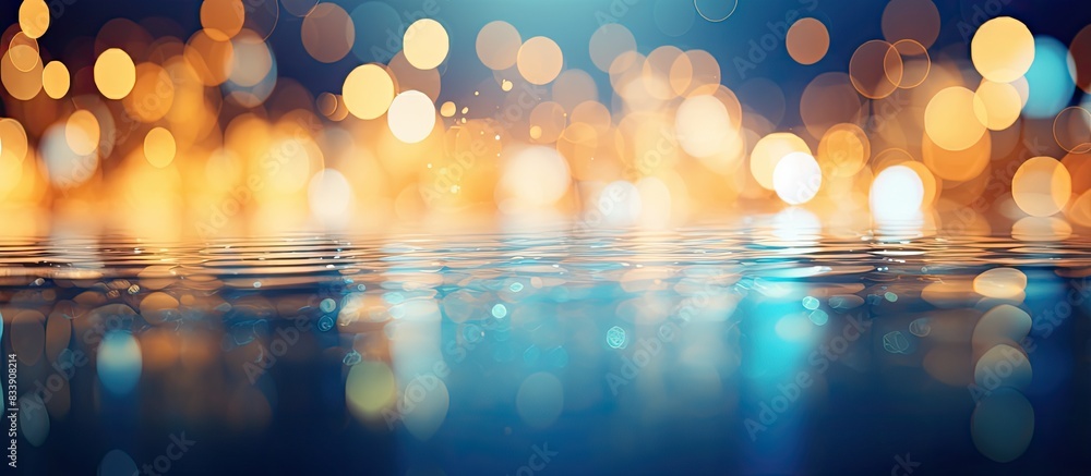 Poster Background of bokeh lights reflected in a pool with space for inserting images. with copy space image. Place for adding text or design