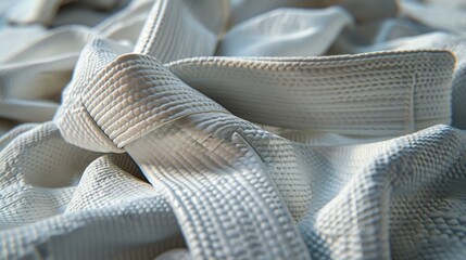 A detailed view of a stack of white fabric, ideal for use in still life photography or as a texture reference