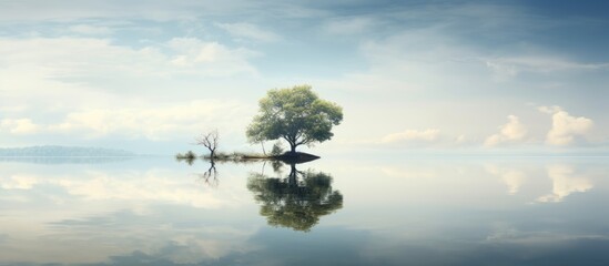 The mirrored image in the tranquil water, showcasing a serene setting with copy space image.