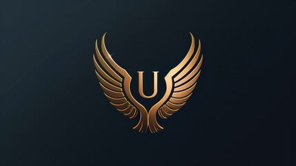 Obraz premium A stylized golden logo with wings on a black background, suitable for use in branding and design