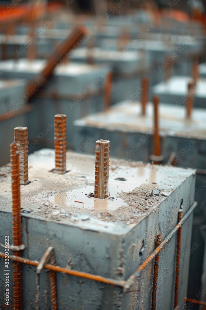 Poster A close-up shot of a pile of concrete blocks, ideal for use in construction or infrastructure-related contexts
