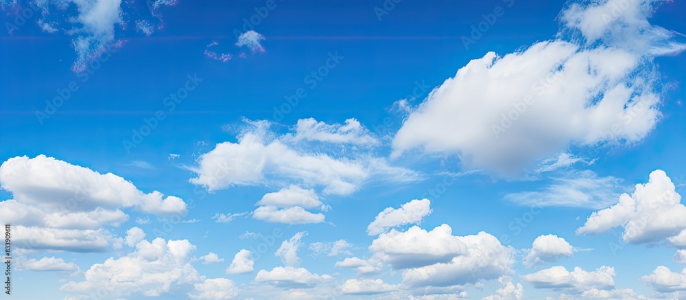 Poster the expansive blue sky with fluffy clouds provides a serene background for copy space image.
