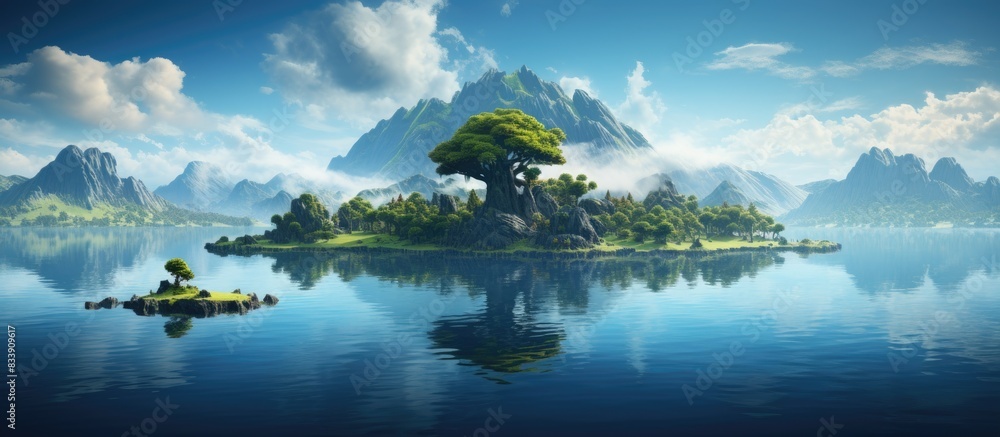 Poster Scenic island in a tranquil lake with a tranquil setting and copy space image.