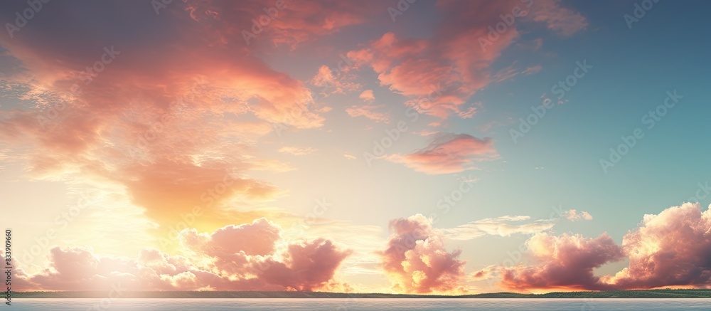 Aufkleber a scenic view of clouds over a serene landscape with a mystical sunset background, perfect for a cop
