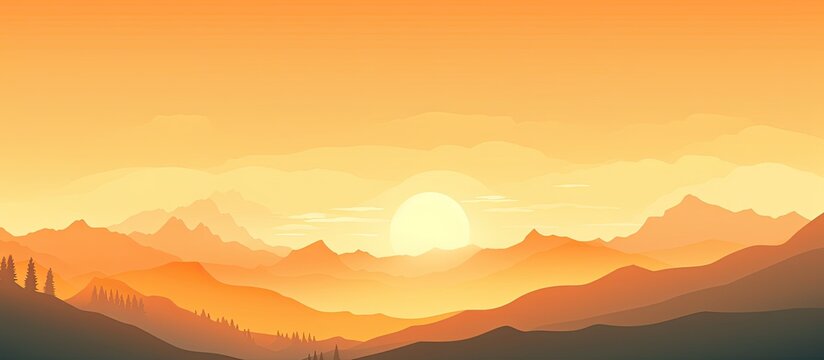 Vibrant nature background with gradient orange and yellow sunset over silhouetted mountains. Ideal for adding text with a copy space image.