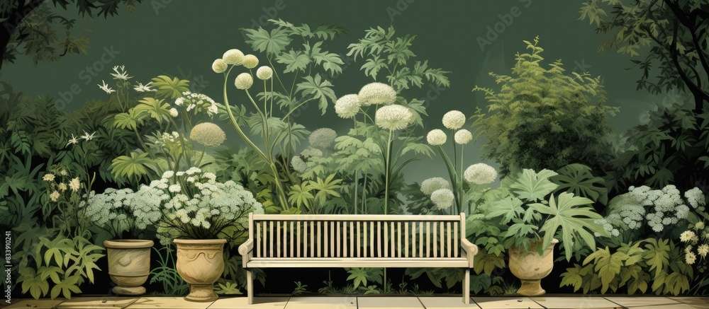Aufkleber A garden setting with a backdrop of coriander, providing space for text or graphics. with copy space image. Place for adding text or design