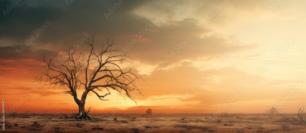 Aufkleber overcast sky with a gentle sun and a dead tree in front against a clear background with copy space i