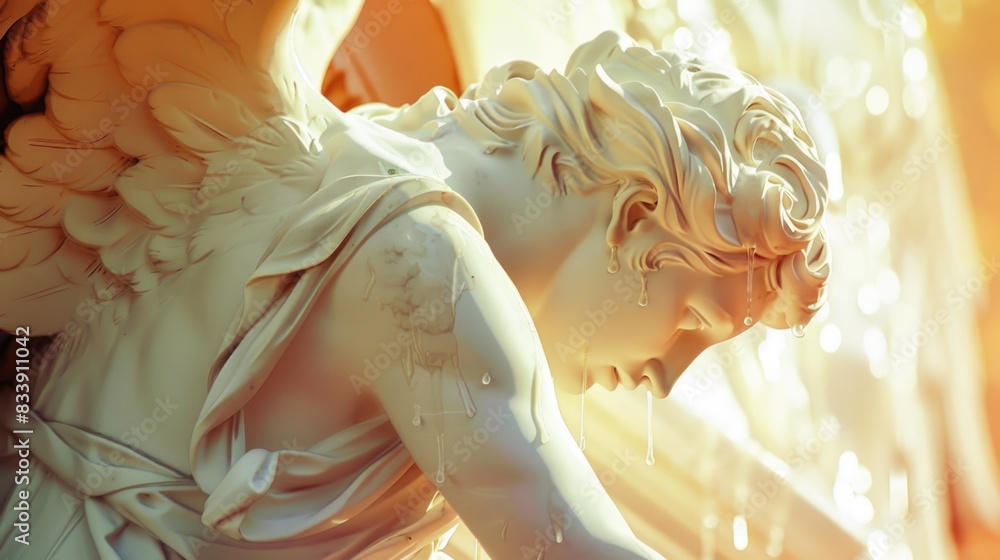 Poster close-up view of a statue of an angel with intricate details and textures