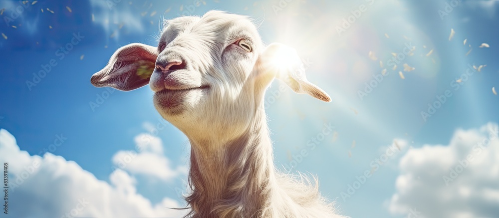 Poster a sunny goat portrait with ample copy space image.