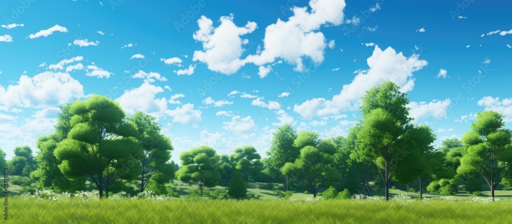 Aufkleber lush green trees with a clear blue sky in the background, featuring trees set against a cloudless sk