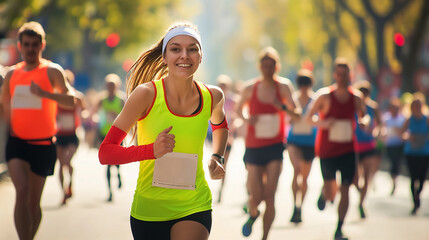 Women's athletics, participating in the marathon in athletics. The Concept of Sports Life. healthy lifestyle.