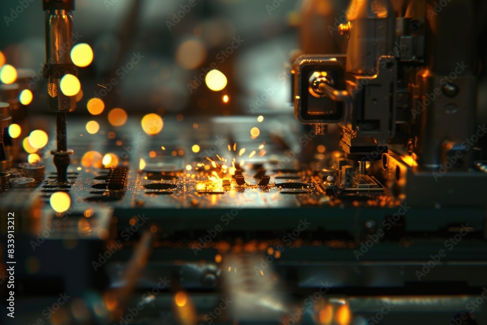 Aufkleber close up shot of a machine emitting sparks, suitable for use in industrial or mechanical contexts