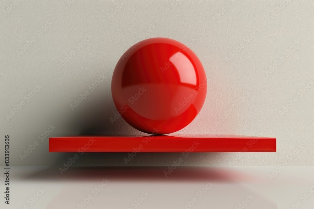 Poster a bright red ball is perched on the edge of a matching red shelf, creating a bold and eye-catching v