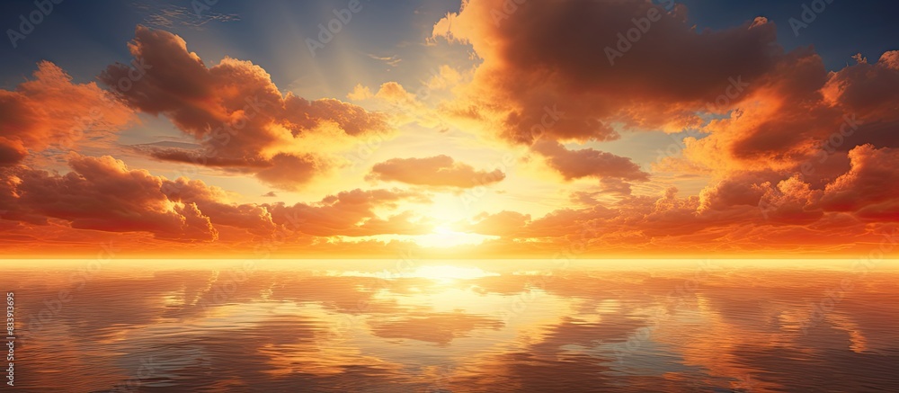 Poster the sunset illuminates the clear sky with a golden shine, creating a picturesque scene with ample co