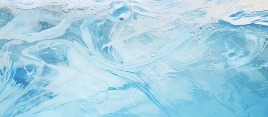 Obraz premium Swirling white watercolor in a swimming pool, with a blurred effect, creating a rippled detail. Includes water splashes and sprays against a copy space image.