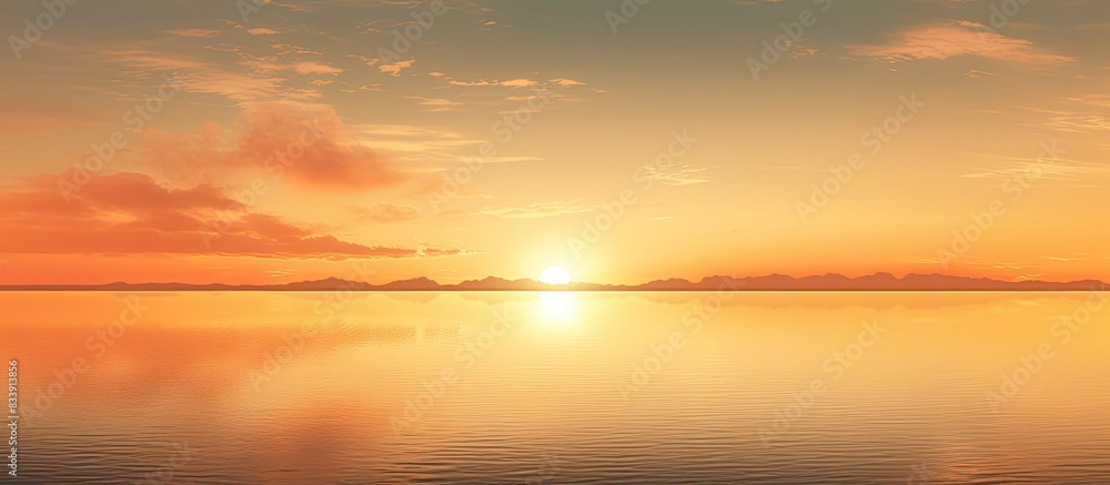 Poster the sunset illuminates the clear sky with a golden shine, creating a picturesque scene with ample co